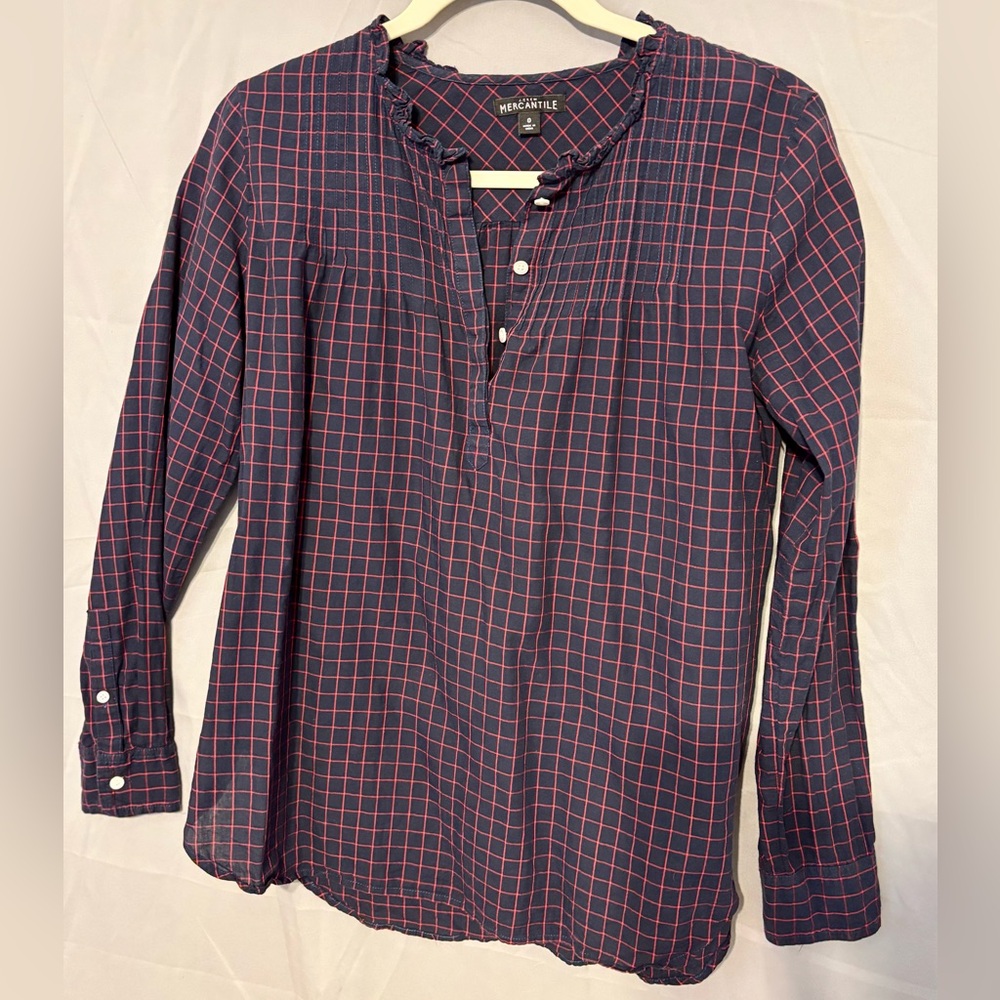 J. Crew Women’s Navy and Red Checkered Shirt Chic